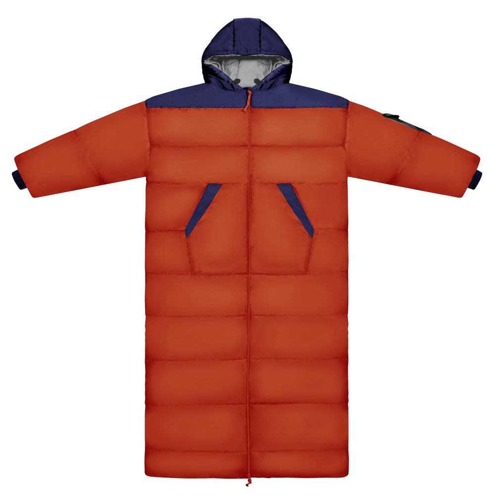 Thermotuff Wearable Sleeping Bag with Hood for Adults | Stadium Sack with Full Sleeves, Pockets, Drawstring & Zipper | Best for Outdoor Events, Sports Events, Camping. (Navy Blue & Red)