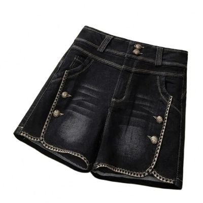Dawery Stretch Denim Shorts Women's Summer Thin High Waist Straight Tube A-Line Hot Pants Casual Female Shorts Black S