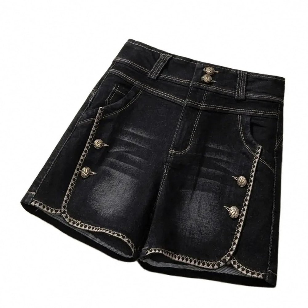 Dawery Stretch Denim Shorts Women's Summer Thin High Waist Straight Tube A-Line Hot Pants Casual Female Shorts Black S