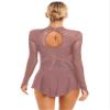 XUNZOO Women's Glitter Rhinestones Ballet Dance Leotard Dress Sheer Mesh Long Sleeves Figure Ice Skating Dance Costumes F0727DustyPink Large view 2