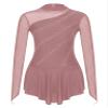 XUNZOO Women's Glitter Rhinestones Ballet Dance Leotard Dress Sheer Mesh Long Sleeves Figure Ice Skating Dance Costumes F0727DustyPink Large view 3