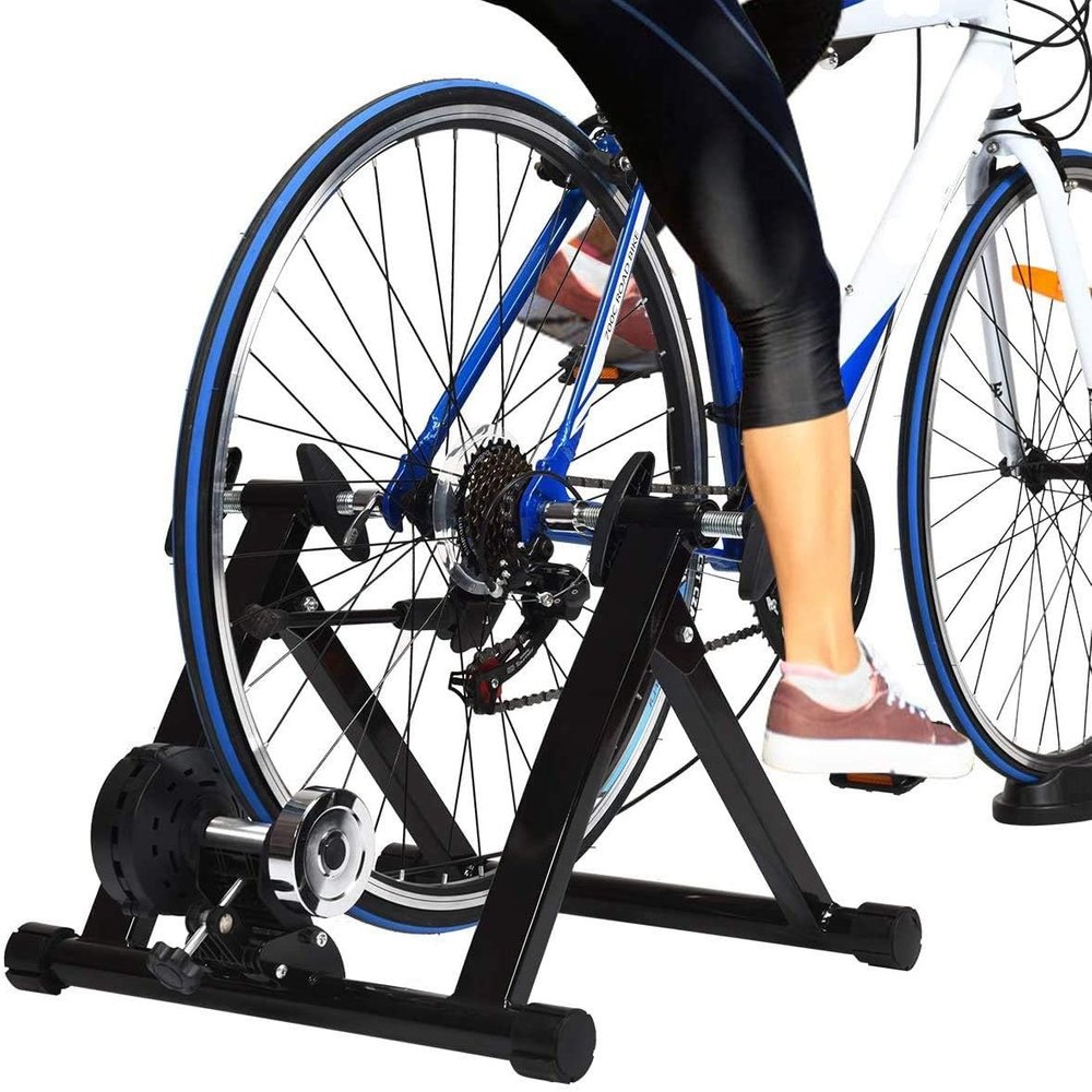 CFDZCP Bike Trainer Stand Bicycle Trainer for 26-28 in Wheel Road Bike, Indoor Riding Foldable Bike Trainer Stand with Front Wheel Support for Exercise, Training, Home Workout