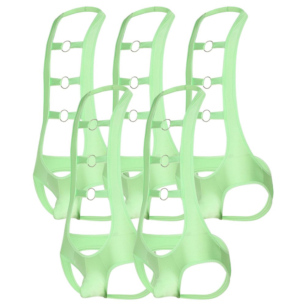 JEsilunmaMY Men's Halter Cutout Jockstrap Bodysuit O-Ring Wrestling Singlet Thong Leotard Backless Stretch Jumpsuit Underwear (Green-5PC,Medium)