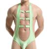 JEsilunmaMY Men's Halter Cutout Jockstrap Bodysuit O-Ring Wrestling Singlet Thong Leotard Backless Stretch Jumpsuit Underwear (Green-5PC,Medium) view 2