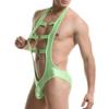 JEsilunmaMY Men's Halter Cutout Jockstrap Bodysuit O-Ring Wrestling Singlet Thong Leotard Backless Stretch Jumpsuit Underwear (Green-5PC,Medium) view 3