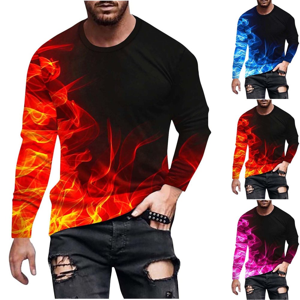 2024 Sweatshirts for Men Summer Spring Long Sleeve Crewneck Sweatshirt Casual Gradient Color Loose Pullover Shirt 2024 2024 men Red 3X