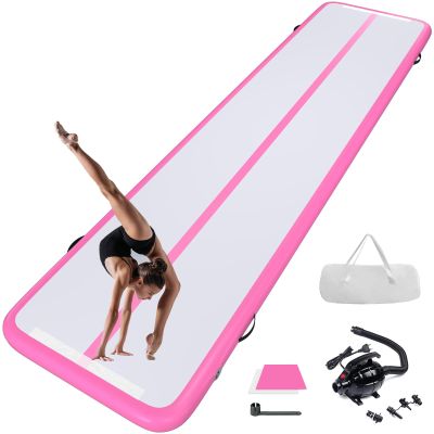 GONFLABLE 16ft Inflatable Air Gymnastics Mat Track Tumbling Mats with Electric Air Pump Pink Air Tumbling Mat Pad 4 Inches Thich for Home Use/Training/Yoga/Outdoor/Water
