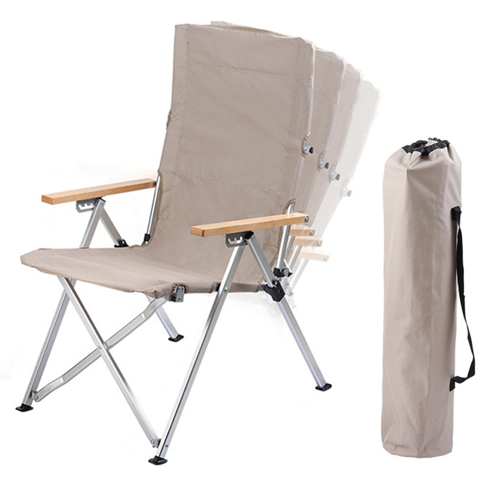 Generic Outdoor Camping Chairs Folding/Foldable/Portable with Wooden Armrests, Carry Bag Included, 6-Speed Adjustable Beach Chair Lawn Fishing Lightweight Rocker Lounger Chair