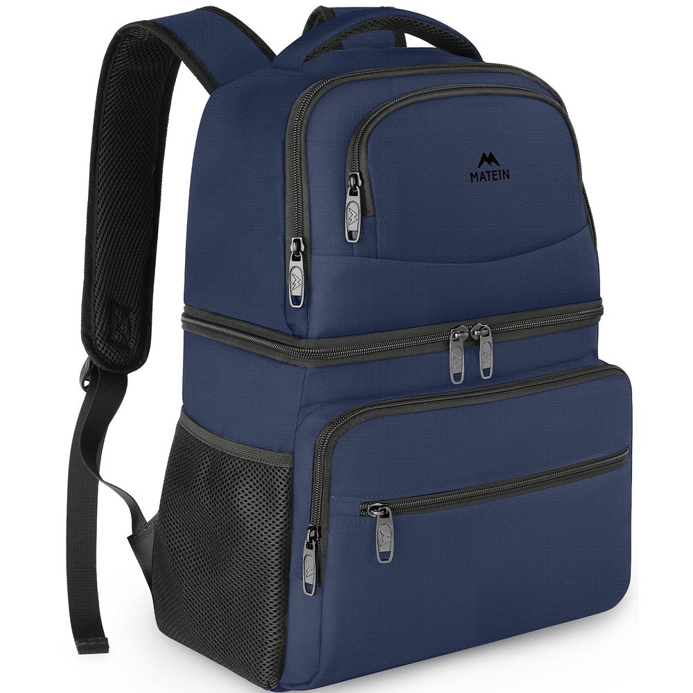 MATEIN Cooler Backpack Insulated Waterproof, 26 Cans Leak-Proof Lunch Backpack Cooler for Men Women, Double Layer Lightweight Soft Cooler Bag Portable Lunchbox Backpack for Beach Travel Picnic, Blue