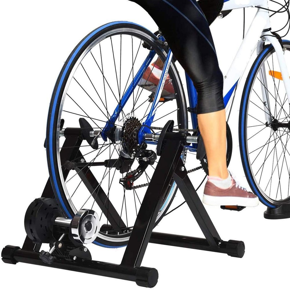 CFDZCP Bike Trainer Stand Roller Trainer for Bicycles for 26-28 Inches, Exercise Bike Foldable, Loadable Up to 150 Kg, Steel, Incl. Front Wheel Support, Without Magnetic Resistance