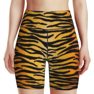 AIMASTZ Tiger Skin Black Gold Women's High Waist Yoga Shorts Biker Shorts Workout Athletic Running Hiking Gym L