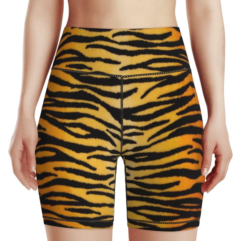AIMASTZ Tiger Skin Black Gold Women's High Waist Yoga Shorts Biker Shorts Workout Athletic Running Hiking Gym L