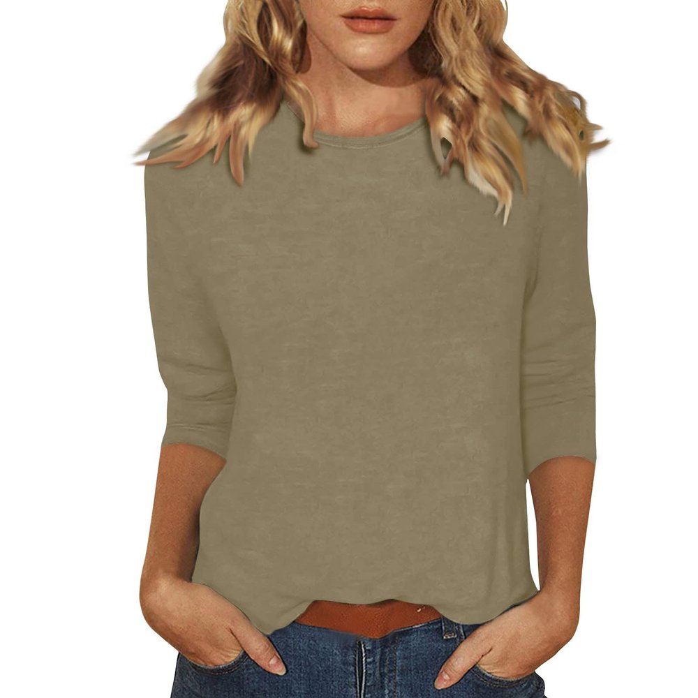3/4 Sleeve Tops for Women Summer Ladies Length Womens Sleeves Women's Elbow Tee Shirts Casual Cotton