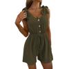 Womens Summer V Neck Sleeveless Tank Top Short Jumpsuit Stretchy Long Pants Romper with Pockets(D,L) view 1