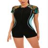 Hedmy Women's One Piece Rashguard Floral Sports Swimsuit Boyleg Rash Guard Bathing Suit UV Protection Swimwear Black Red X-Large view 1