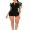 Hedmy Women's One Piece Rashguard Floral Sports Swimsuit Boyleg Rash Guard Bathing Suit UV Protection Swimwear Black Red X-Large view 2