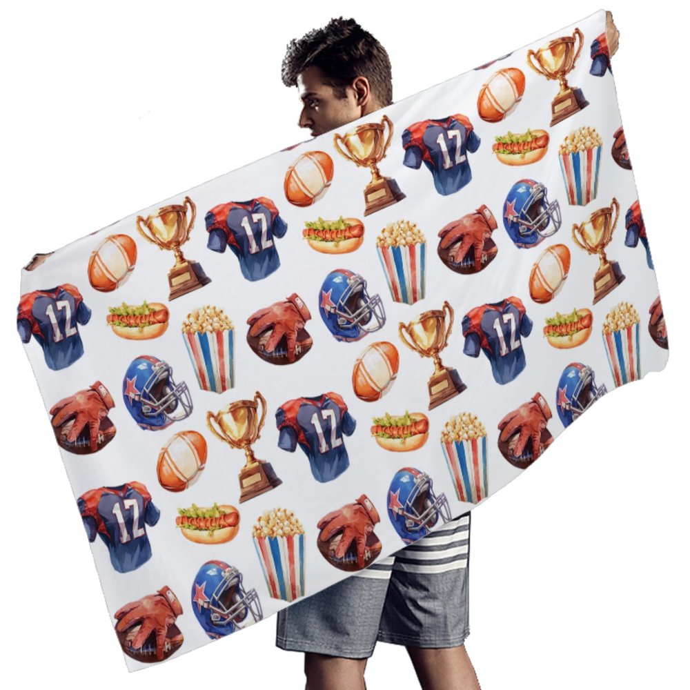 Pynnlts American Football Sports Hot Dog Popcorn Beach Towels Quick Dry Rugby Game Pool Towel for Men Boys Ball Fans Gift Bath Towels for Beach Pool Yoga Gym Sauna Travel Spa 59x30 inch
