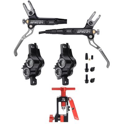 BUCKLOS IIIPRO MTB 4 Pistons Mountain Bike Hydraulic Disc Brake Set Front 800mm and Rear 1550mm with 2 in 1 Needle Driver Insertion Tool with Mineral Hose Cutting Tools