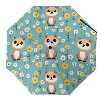 Cute Meerkat Umbrella Windproof Travel Umbrella Compact Folding Umbrella Portable 3-Section Umbrellas for Men Women Automatic