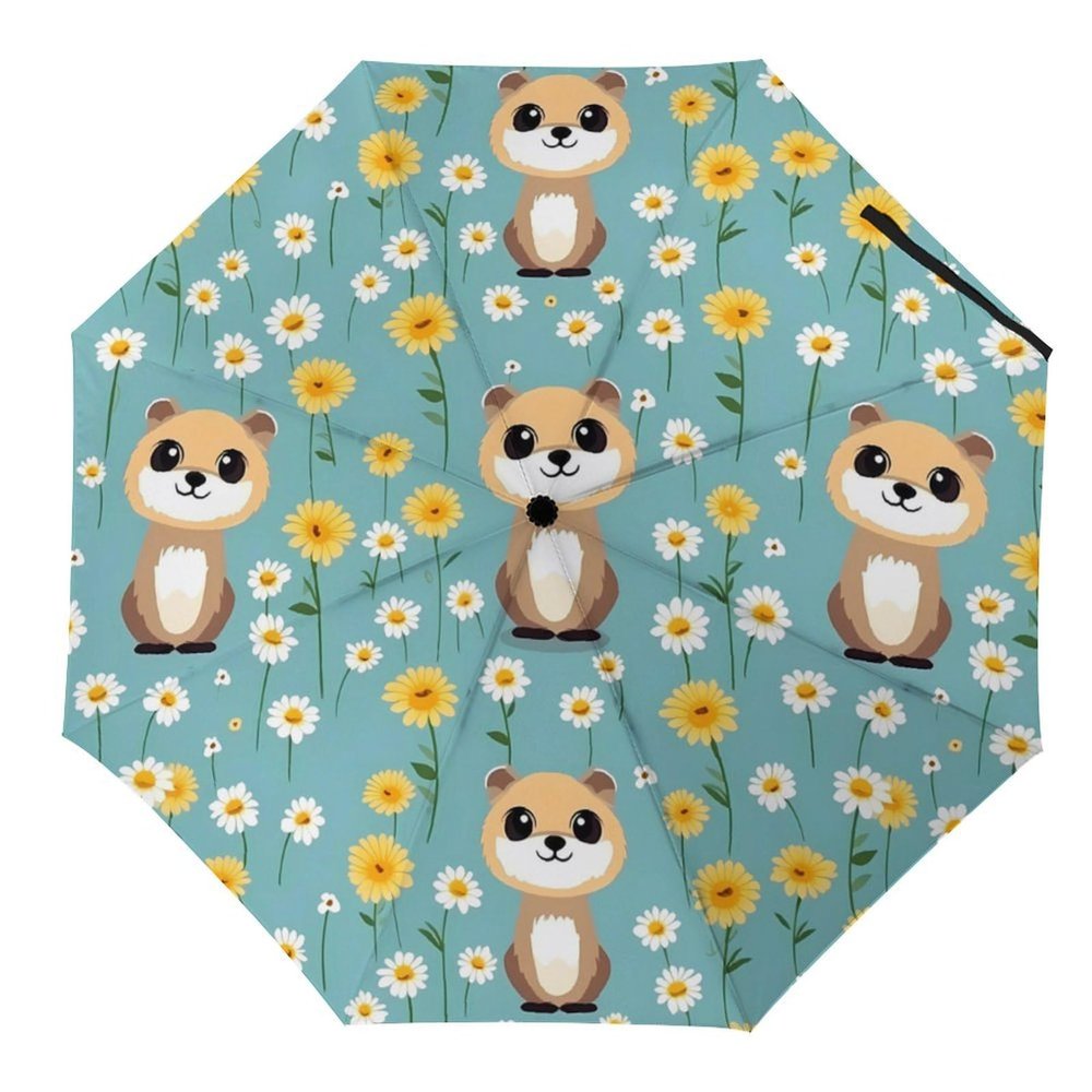 Cute Meerkat Umbrella Windproof Travel Umbrella Compact Folding Umbrella Portable 3-Section Umbrellas for Men Women Automatic