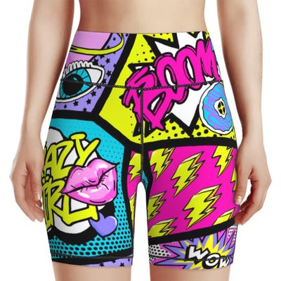 AIMASTZ Fashion Cool Comics 90s Art Women's High Waist Yoga Shorts Biker Shorts Workout Athletic Running Hiking Gym XL