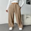 PINSPARK Sweatpants Women Straight Leg Long Pant Stretch Waist Loose Fitting Pants with Slanted Hand Pockets Khaki M view 3