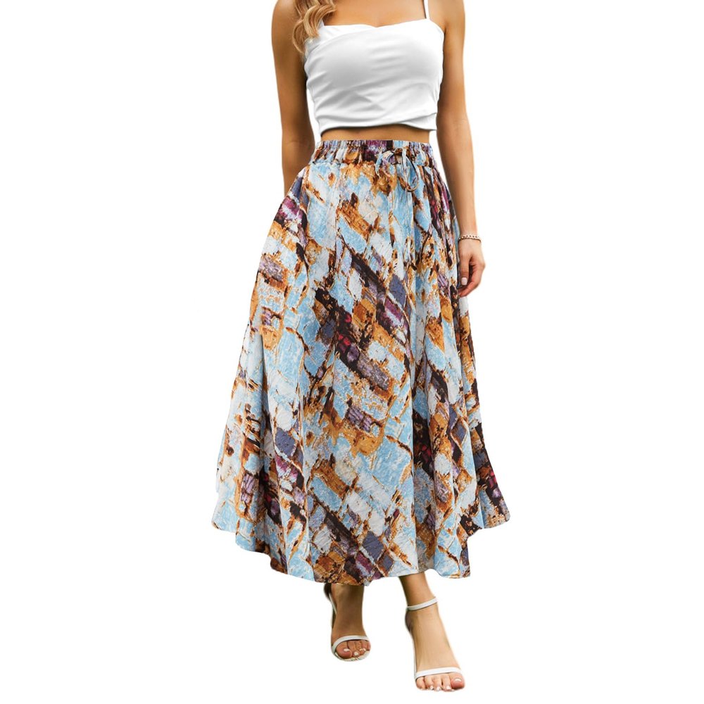 Abaadlw Maxi Skirts for Women with Pockets Long Midi Length Casual Skirt Brown Floral