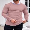 Ekouaer Men's Long Sleeve Shirts Ribbed Pullover Sweater Sim Fit Thermal Tops Crew Neck Stretchy Undershirts Pink XXL view 3
