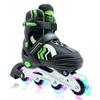 SMOOJOY Inline Skates for Kids Light-Up Wheels Aluminum Frame Black Green Blade Skate for Boys and Girls S, M, L Sizes, Ages 8-12, Perfect for Beginners Indoors and Outdoors view 1