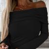 Women Sexy Off Shoulder Bodycon Maxi Dress Pullover Long Sleeve Dress Party Club Outfits Ruched Cocktail Maxi Dresses (Medium,Black) view 2