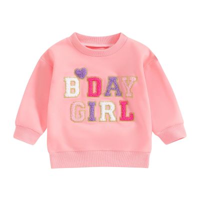 SAYOO Toddler Baby Birthday Girl Outfit Birthday Girl Letter Print Pullover Sweatshirt Fall Shirts Birthday Gift (Pink, 4-5 Years)