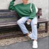Dokotoo Womens Oversized Sweaters Crew Neck Solid Color Casual Loose Knitted Crop Tops Cute Chunky Knit Sweaters Fall Clothes for Women 2025 Dark Green X-Large view 4