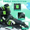SMOOJOY Inline Skates for Kids Light-Up Wheels Aluminum Frame Black Green Blade Skate for Boys and Girls S, M, L Sizes, Ages 5-8, Perfect for Beginners Indoors and Outdoors view 4