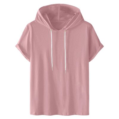 NineFit Basics Men's Shirts Short Sleeve Athletic Hoodies Workout Shirts Lightweight Sweatshirts Pullover Sport Hoody Fashion Shirts Pink, 4X-Large