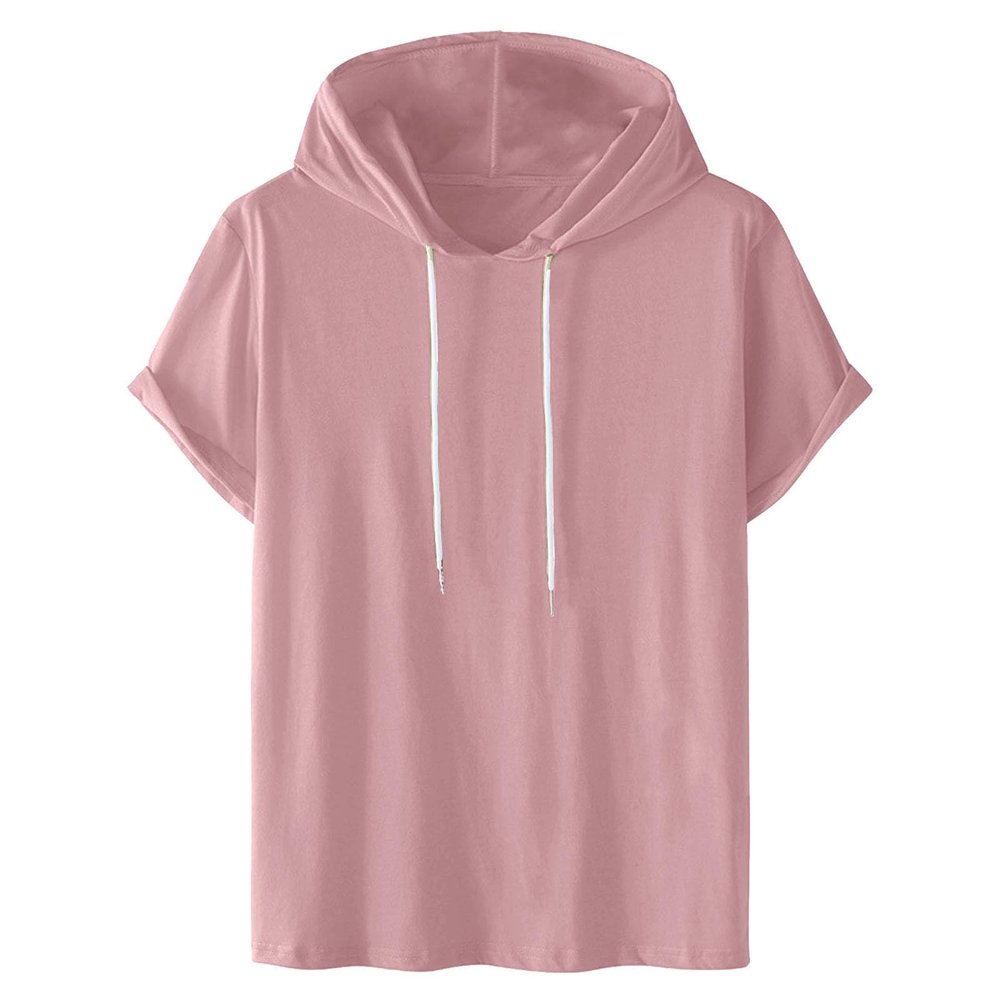 NineFit Basics Men's Shirts Short Sleeve Athletic Hoodies Workout Shirts Lightweight Sweatshirts Pullover Sport Hoody Fashion Shirts Pink, 4X-Large