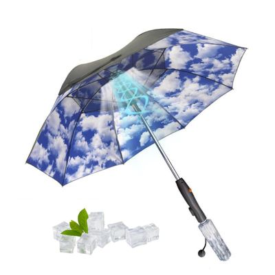 Cooling Umbrella with Fan and Mister, Mist Spray Umbrella for Summer Cooling, USB Rechargeable Fan Umbrella, for Golf, Walking(Sky Blue)