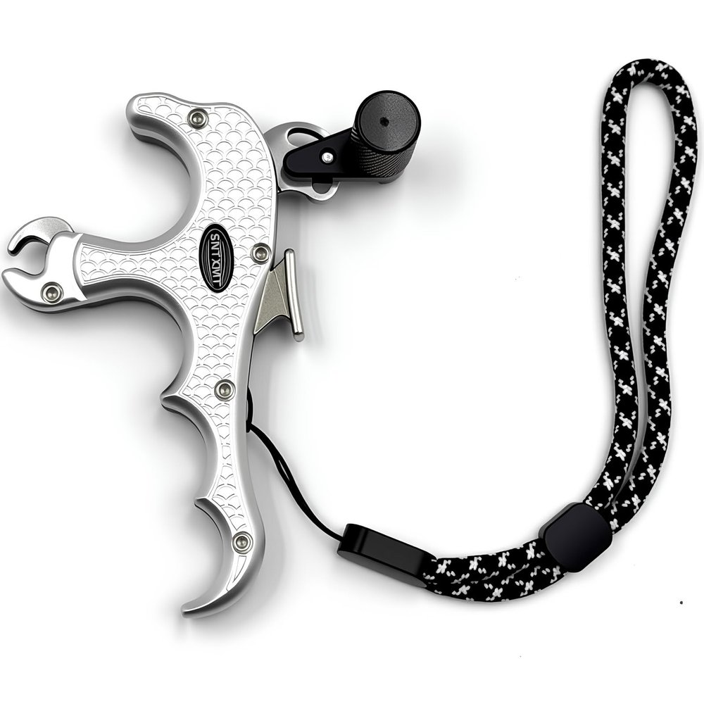 sntxmy Bow Release for Compound Bow, Archery Release Trigger, Compound Bow Release, Thumb Release. (4 Finger Bow Release, Silvery)