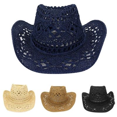 YOLAI Men & Women's Summer Cowboy Cowgir Western Stra Hat Hollow Out Woven Roll Up Wide Brim Hat (Yellow, One Size)