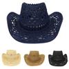 YOLAI Men & Women's Summer Cowboy Cowgir Western Stra Hat Hollow Out Woven Roll Up Wide Brim Hat (Yellow, One Size) view 1