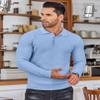 COOFANDY Men's Polo Sweater Long Sleeve Collared Shirt Fitted Casual Classic 3 Button Pullover Sweater, Light Blue, 3X-Large view 2