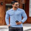 COOFANDY Men's Polo Sweater Long Sleeve Collared Shirt Fitted Casual Classic 3 Button Pullover Sweater, Light Blue, 3X-Large view 4
