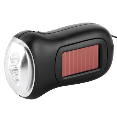 Akozon Hand Crank Solar Powered LED Flashlight, Rechargeable Dynamo Torch for Outdoor Camping - Emergency Equipment with High Energy Conversion Efficiency