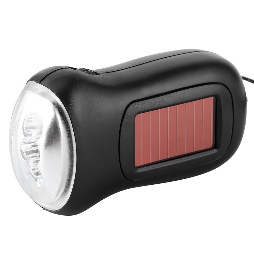 Akozon Hand Crank Solar Powered LED Flashlight, Rechargeable Dynamo Torch for Outdoor Camping - Emergency Equipment with High Energy Conversion Efficiency