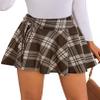 Avidlove Mini Skirt for Women Cute Drawstring High Waist Skater Skirt Rave Skirts (Brown Plaid,M) view 1