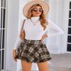 Avidlove Mini Skirt for Women Cute Drawstring High Waist Skater Skirt Rave Skirts (Brown Plaid,M) view 3