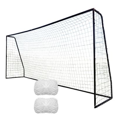 Vallerta Premier Regulation Size Soccer Goals w/Weatherproof 4mm Net. 50MM Diameter Black Powder Coated/Corrosion Resistant Frame. Proffessional Practice Aid. (Black, 24x8 w/Extra Net)