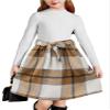 Arshiner Girls Dresses Long Sleeve Rib Knit Plaid Patchwork Belted Dress with Pockets White/Brown Plaid Kids 8 view 1