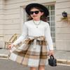 Arshiner Girls Dresses Long Sleeve Rib Knit Plaid Patchwork Belted Dress with Pockets White/Brown Plaid Tween 14 view 4