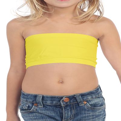 Kurve Girls Bandeau Tube Bra - Strapless Bandeau Bra,UV Protective Fabric UPF50+, Yellow, Age (9-14)