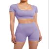SUUKSESS 2 Piece Workout Sets for Women Open Back Gym Sets Woman Gym Shorts Pilates Crop Tops view 2